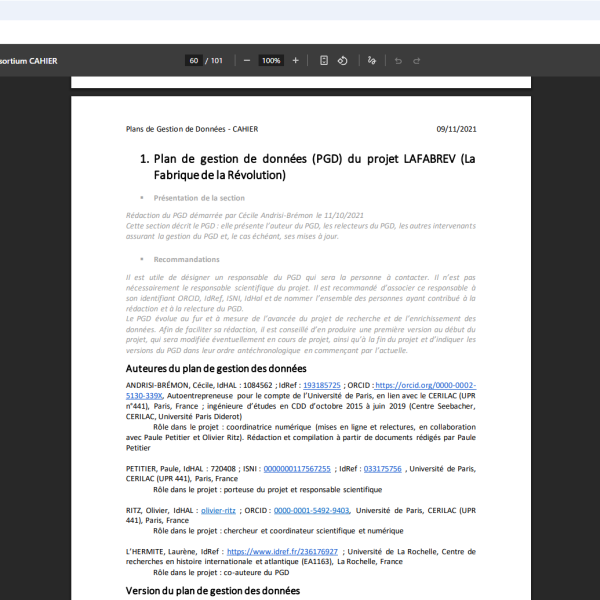 Plan de gestion des données LAFABREV