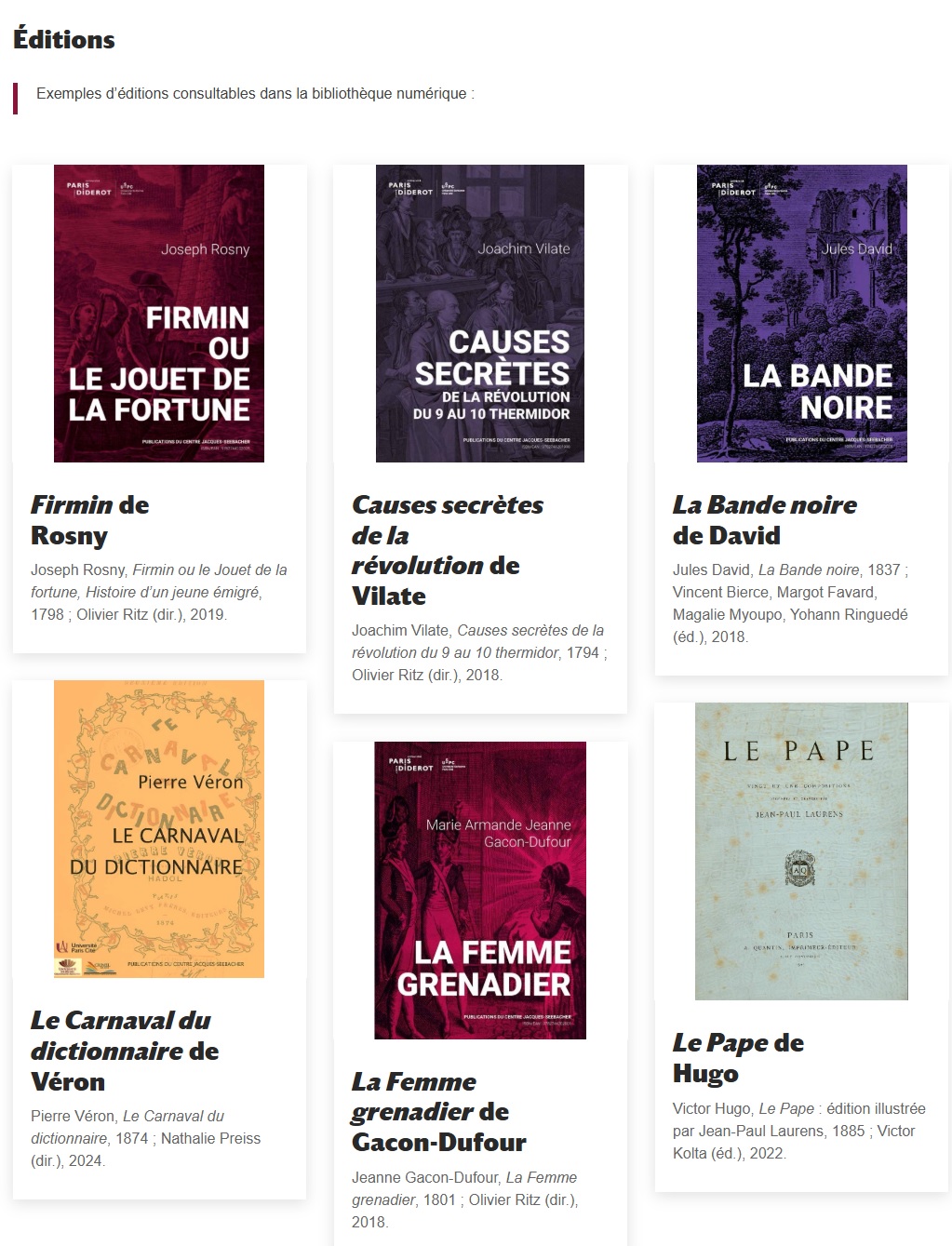 Page «Bibliothèque numérique»